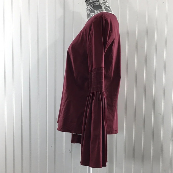 Catherine Malandrino Dark Red‎ Bell Sleeve Blouse Womens Small Zip Back - Picture 5 of 11